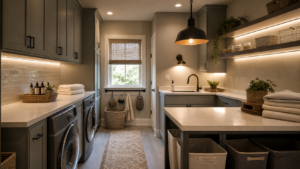 The Ultimate Guide to Laundry Room Lighting Design in a professionally designed laundry room