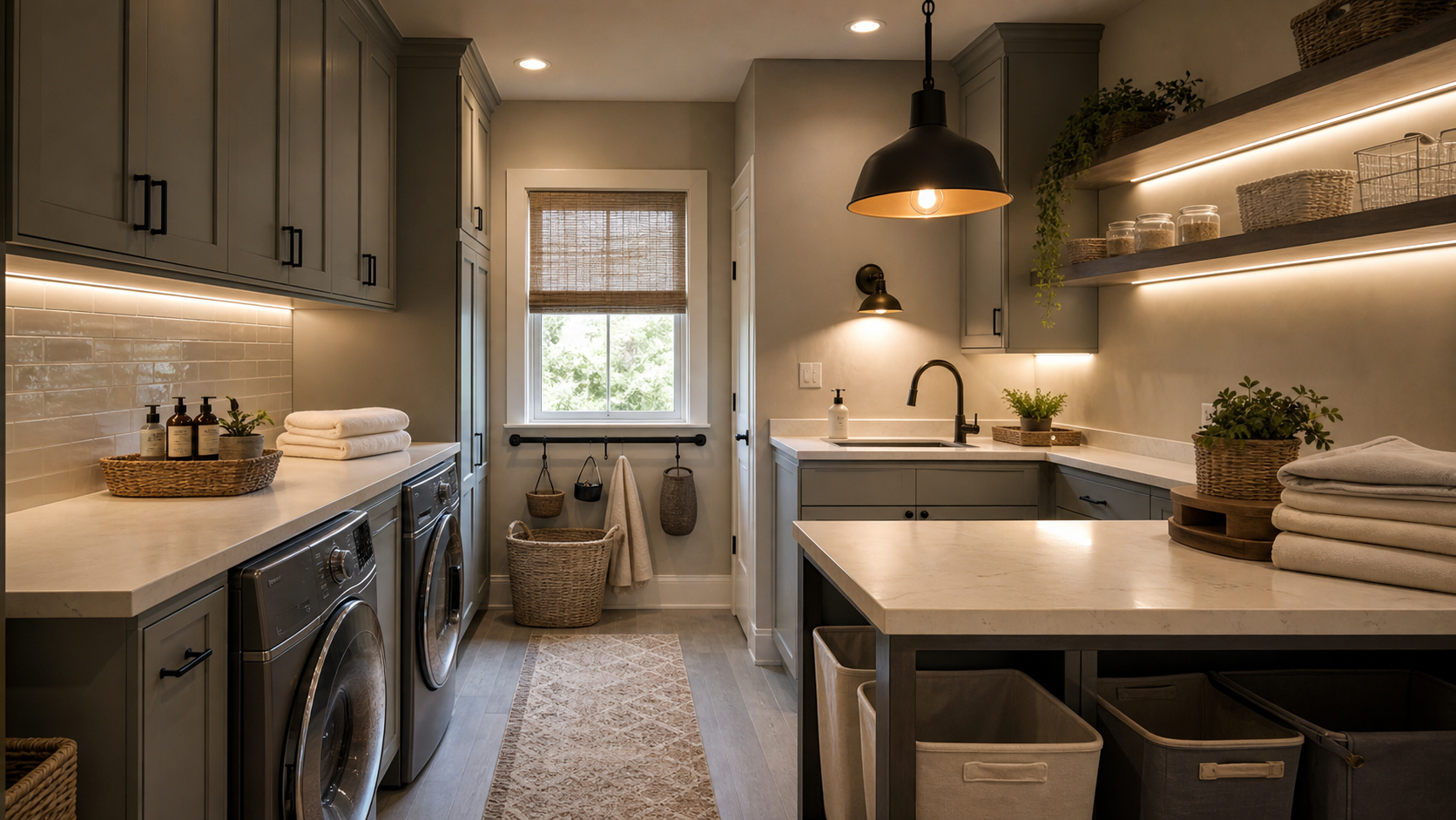 The Ultimate Guide to Laundry Room Lighting Design in a professionally designed laundry room