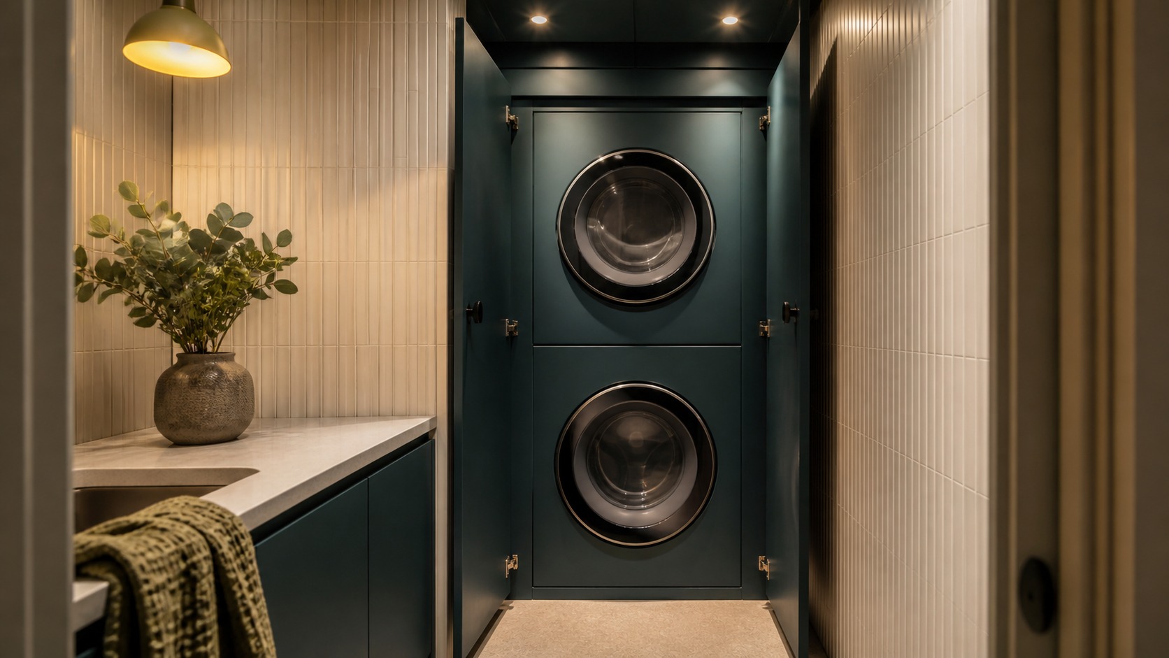 Modern laundry room illustrating tiny design impact with clear work zones and restrained materials
